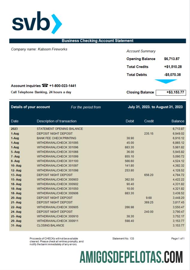 Em branco SVB Bank Firm Statement modelo Word e PDF